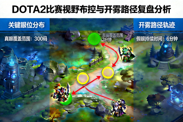 DOTA2比赛视野布控与开雾路径复盘分析画面